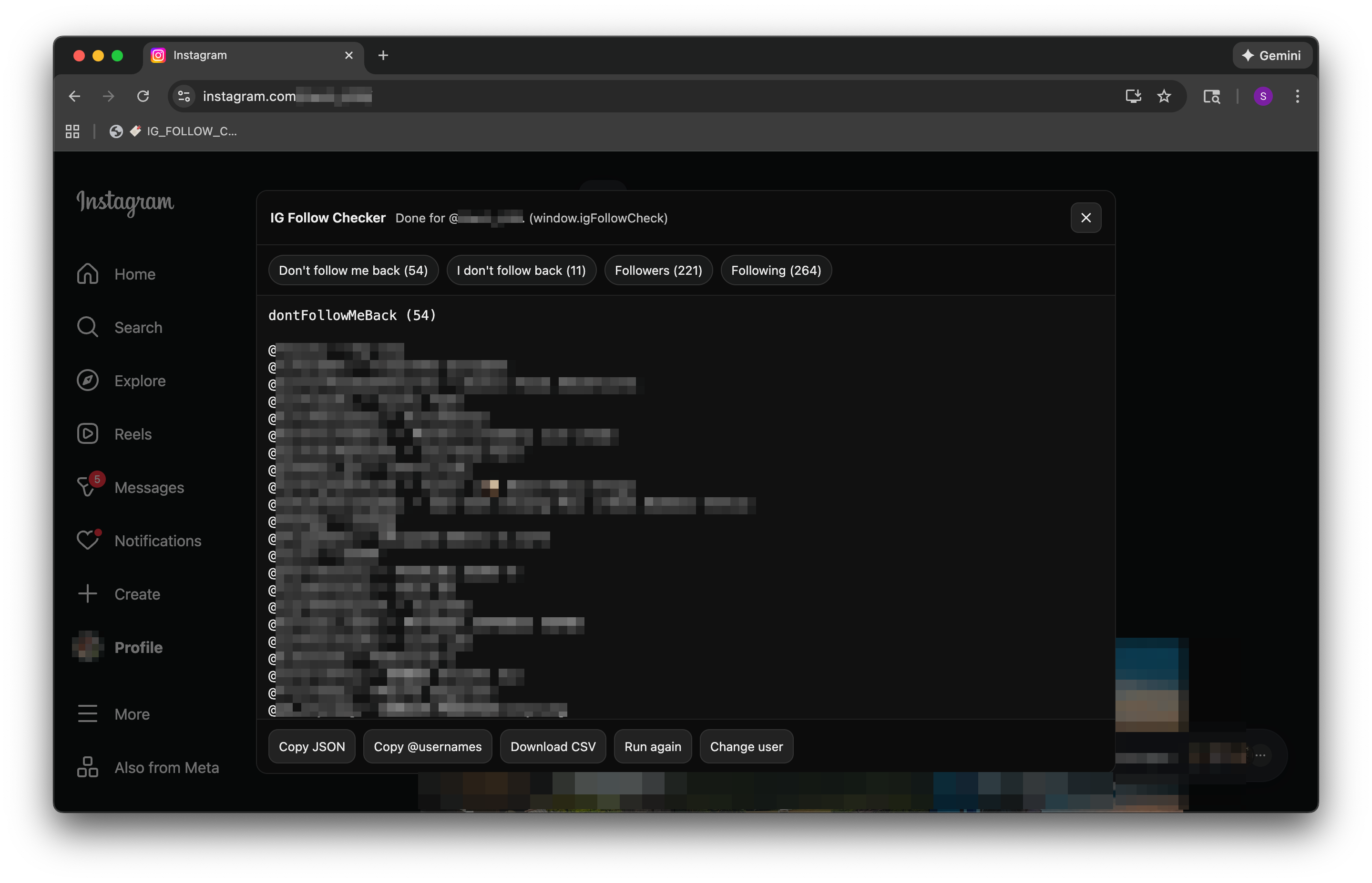 Picture of the results, tabs, and export options